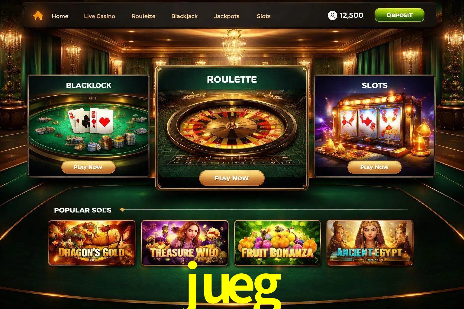 Vista de la plataforma jueg Casino mostrando categorías organizadas de juegos en línea
