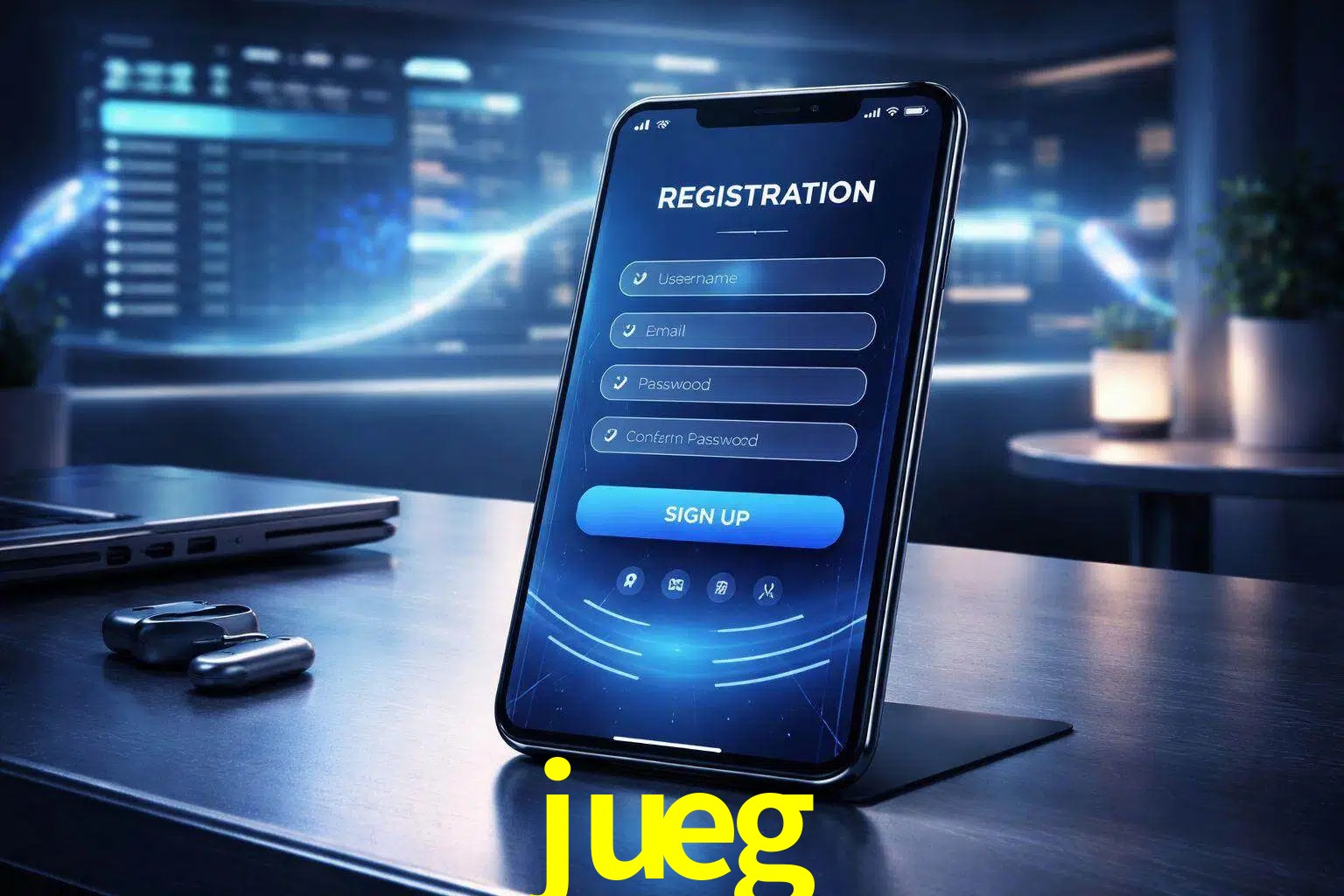 Una interfaz moderna de registro móvil para jueg mostrada en un smartphone con un panel de apuestas elegante.